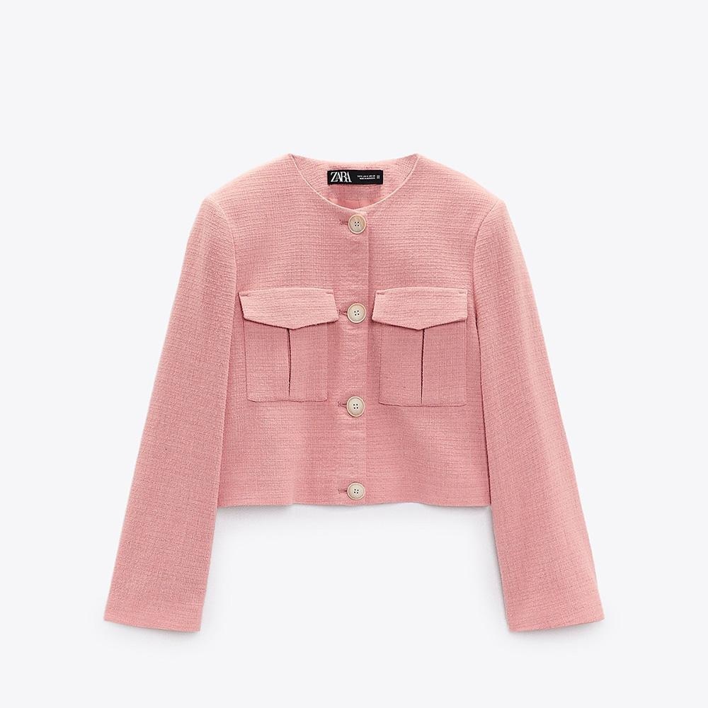 Zara Women's Blush Pink Cropped Blazer